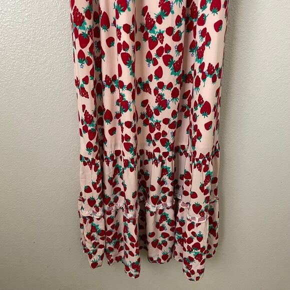 Betsey Johnson Dress Womens Large Pink Strawberry Fruit Print Maxi Cottagecore - Picture 5 of 12